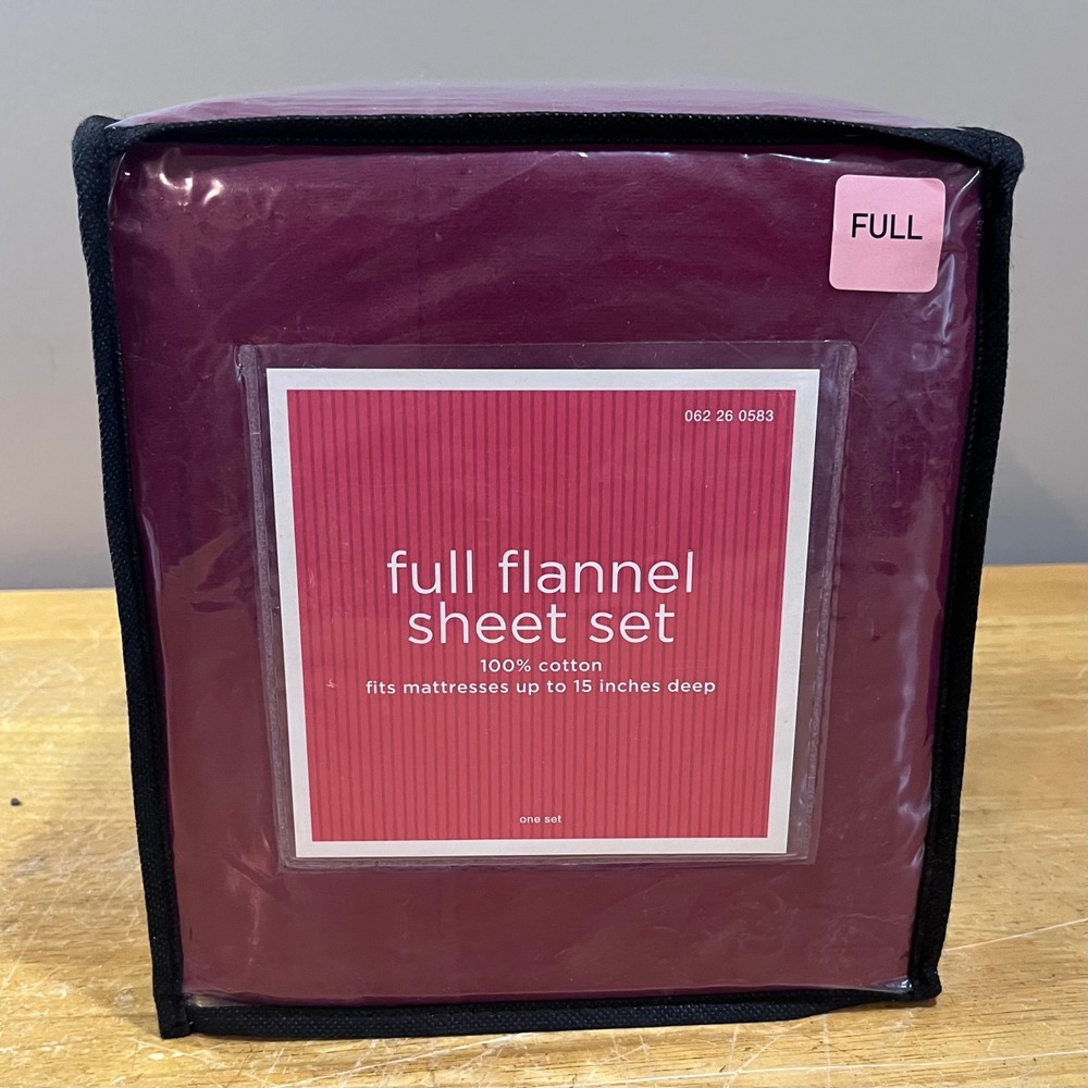 Target Full Flannel Sheet Set 100% Cotton Burgundy Wine 4pc 15in Deep Pocket NEW